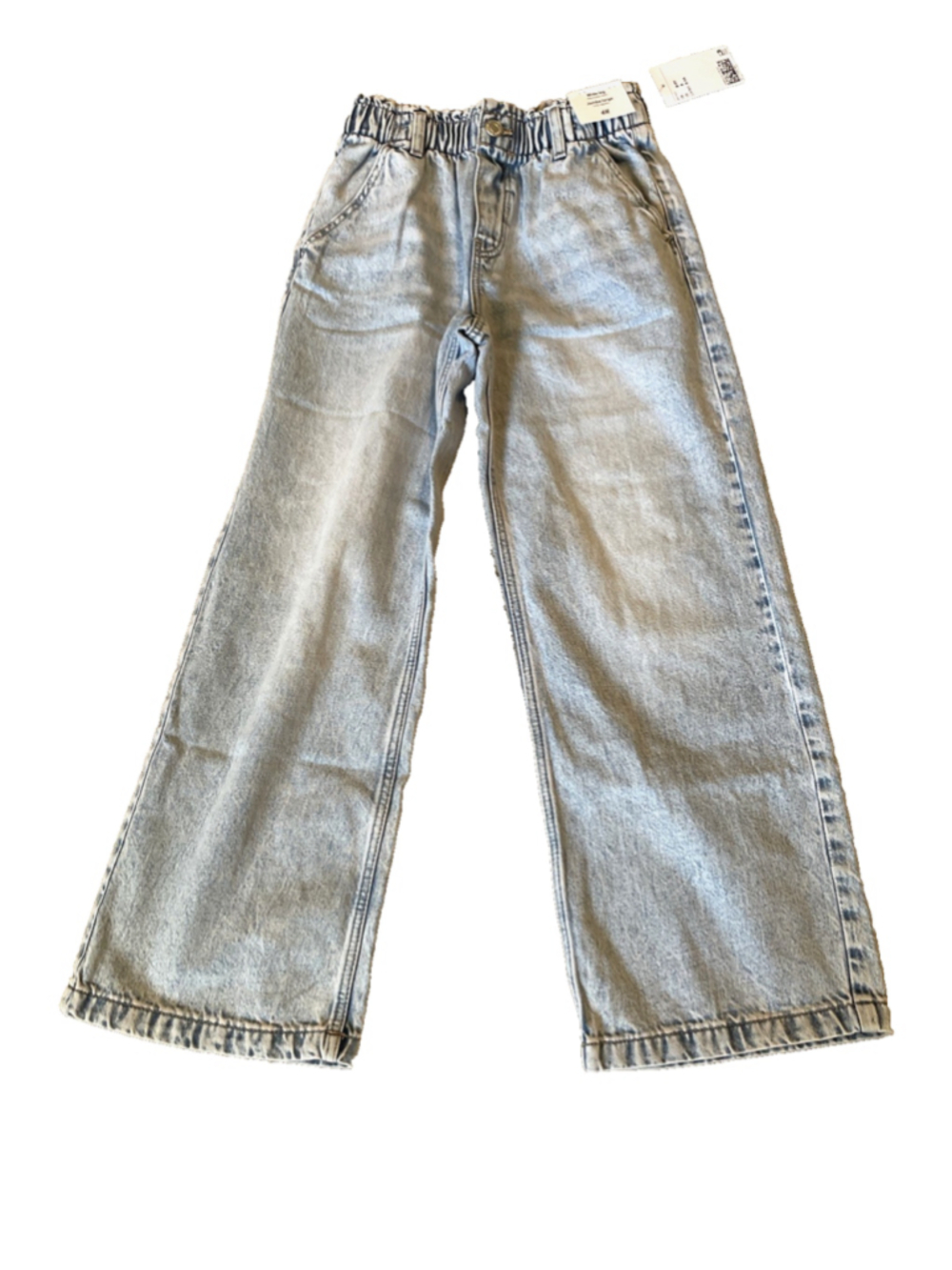 H&M Girls Sz 8 Daisy Wide Leg Paperbag Waist Light Denim Blue Jeans Pockets